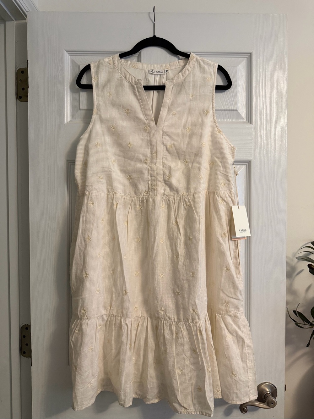 Carve Designs Cream Sleeveless Embroidered Tiered Midi Dress